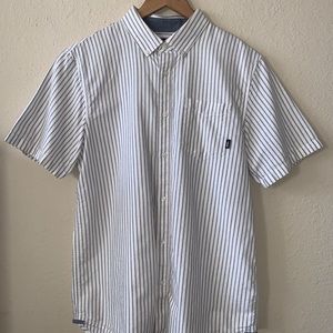 Vans button up short sleeve shirt white stripes (medium)